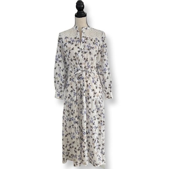 Sandro white purple beige floral print boho maxi dress size 38 US M - Picture 1 of 8